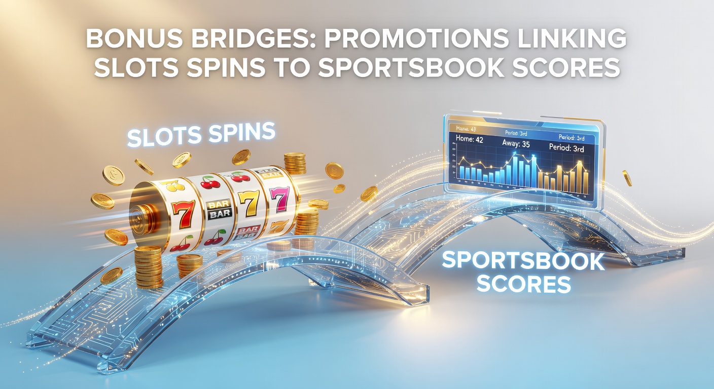 Digital graphic showing interconnected slots reels and sportsbook odds board with glowing bonus links bridging the two