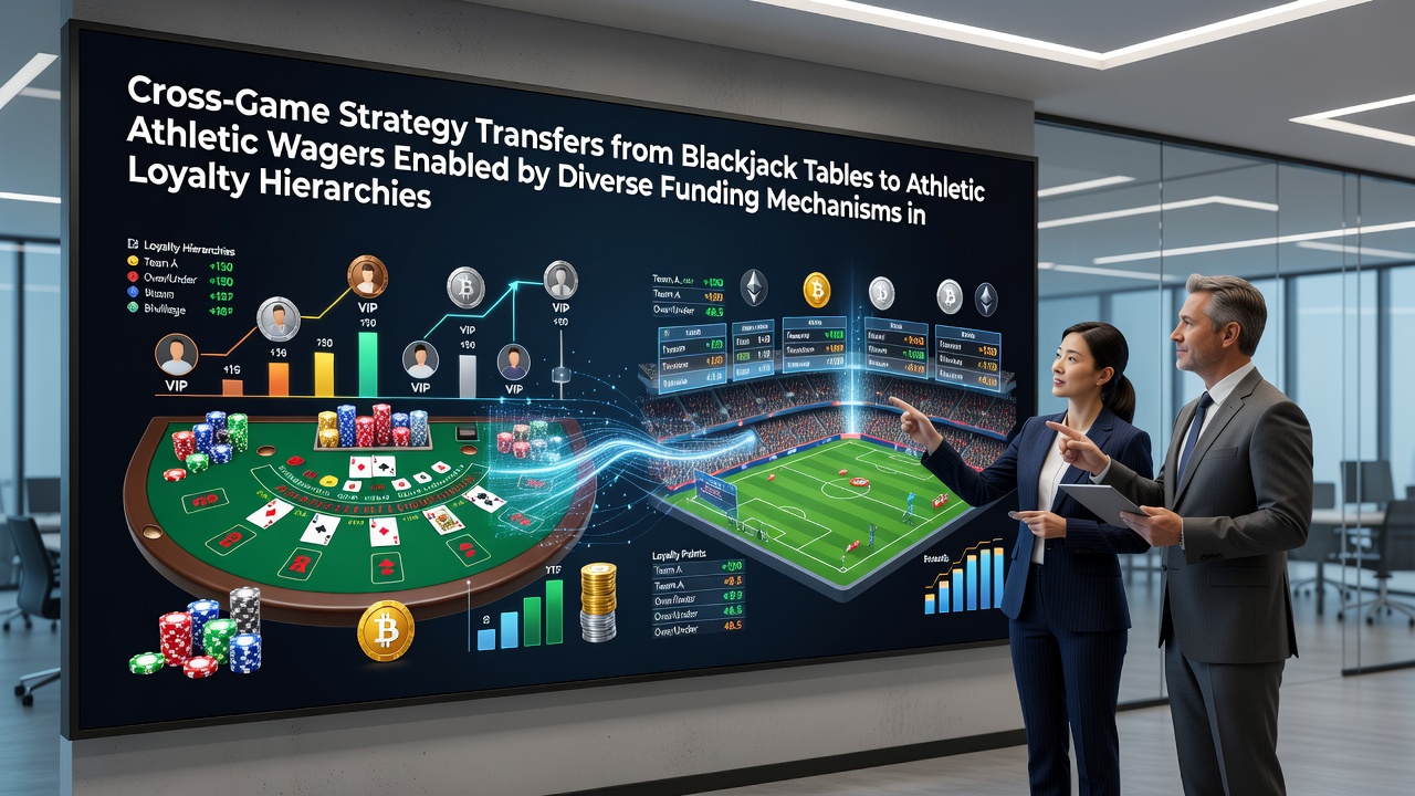 Diagram illustrating strategy transfers between blackjack tables and sports betting through loyalty funding pathways