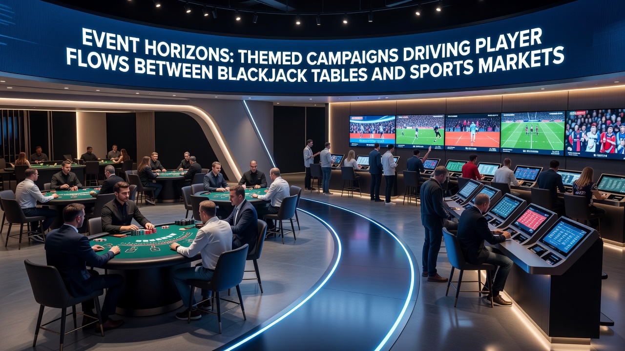 Flow diagram illustrating loyalty point transfers from blackjack to sports betting within themed event campaigns