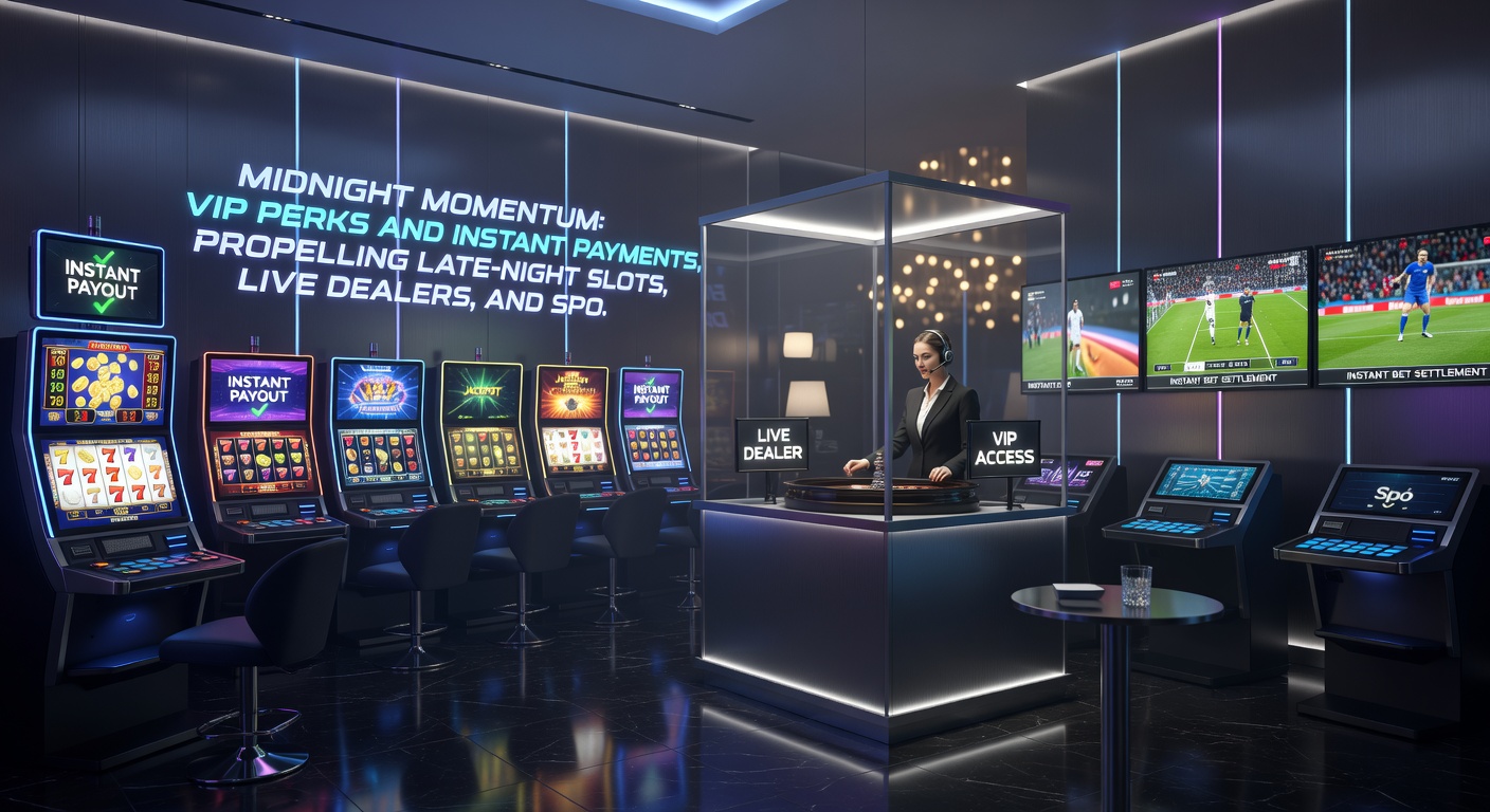 Dynamic image of a mobile screen showing instant payout confirmation during a late-night sports bet, with VIP badge glowing