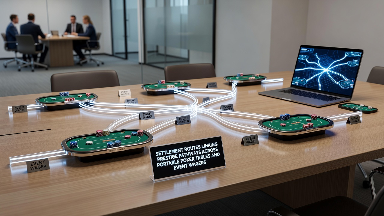 Illustration of interconnected digital payment pathways linking mobile poker interfaces with sports event wagering platforms