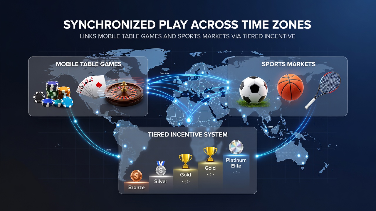Dashboard view of tiered incentive progress linking table games and sports wagers in different time zones