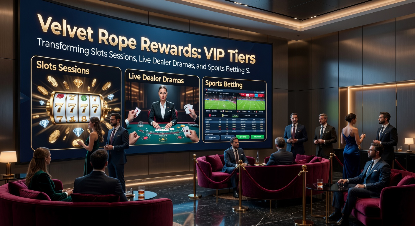 Dynamic graphic showing tier progression ladder connecting slots reels, live dealer tables, sports betting odds boards, and mobile payment streams
